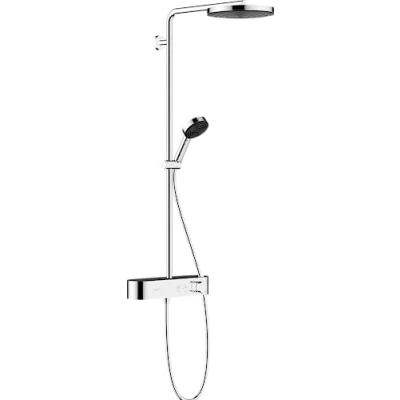 Image de hansgrohe Pulsify S Colonne de douche économie d&#039;eau (EcoSmart) avec mitigeur thermostatique, pluie (⌀ 260mm), douchette (3 jets), support, flexible douche, barre et tête, Chromé