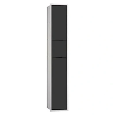 Image de Emco ASIS 150 Module de Rangement encastré d&#039;invités, Salle Bain, Papier, Poubelle et Porte Brosse Toilette, Armoire Haute avec Fonction « Push to Open Verre, Aluminium/Noir, 964 Milimeter