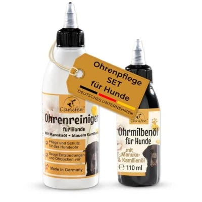 Image de Canifee Nettoyant Oreille Chien Set de pour Oreilles 250ml et D&#039;huile Anti acariens Chiens 110ml Nettoyage Nettoie Hygiène Santé du