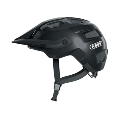 Image de ABUS MTB Helm MoTrip Casque de vélo robuste avec visière réglable en hauteur pour VTT ajustement individuel unisexe Noir Brillant, S, S (51 55 cm)