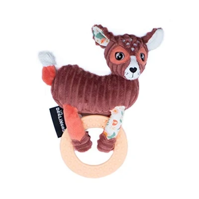 Image de Les Déglingos Anneau Dentition Bébé, Mélimélos la Biche, Peluche Doudou Biche Jouet d&#039;Éveil à Mâchouiller, Rembourrage Recyclé