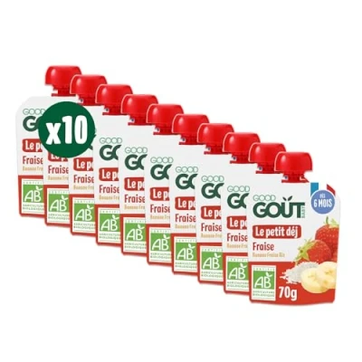 Image de GOOD GOÛT Petit Déj Fraise Gourde Pour Bébé Dès 6 Mois Format Nomade Sans Sucres Ajoutés 10x70g
