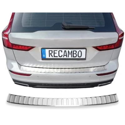 Image de RECAMBO protection de seuil chargement en acier inoxydable poli brillant, aspect chromé Compatible avec Volvo V60 2 Année construction à partir 2018 Style et pour les