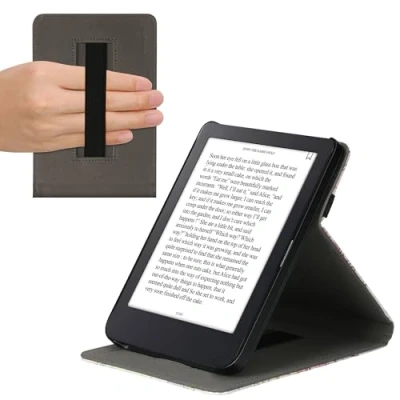Image de kwmobile Étui Compatible avec Kobo Clara 2E Coque à Rabat magnétique Tablette eReader Similicuir Sangle Noir Multicolore