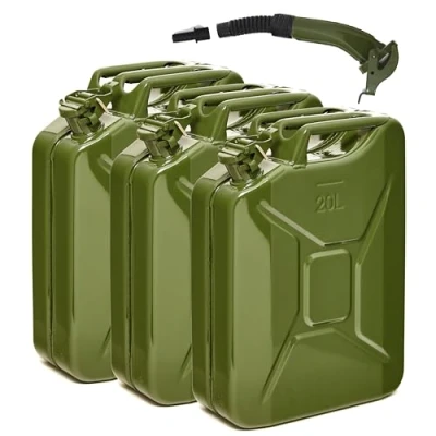 Image de BW® Jerrican en métal 3 x 20 l Avec bec verseur Vert olive RAL 6003 Certifié TÜV et homologation ONU Fabriqué Europe