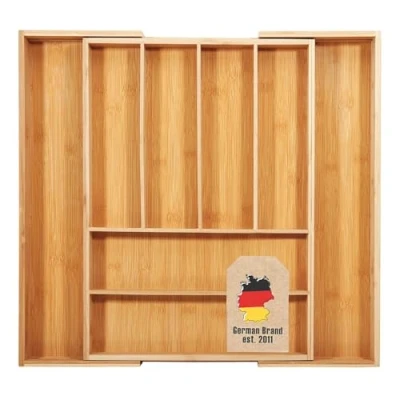 Image de Intirilife Range couverts Organisateur de tiroirs en bambou extensible jusqu&#039;à 8 compartiments 33 50 x 43 5 cm réglable taille, insert tiroir, pour ustensiles cuisine outils