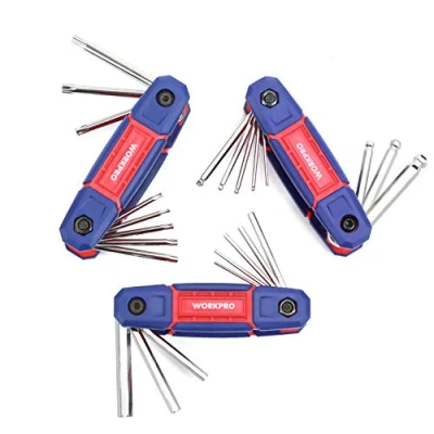 Image de WORKPRO Lot de Clé Hexagonale en Cr V Portative 24 Pièces, Allen Bonne Finition avec Tête Plate, Sphérique, Torx pour Réparation et Assemblage