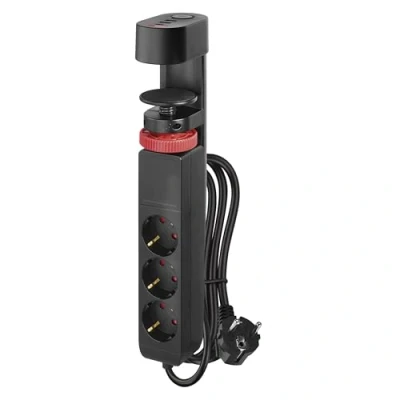 Image de EMOS multiprise Verticale 3 Prises avec 2 Ports USB A et 1 Port C, Charge Rapide USB, Pince de Table Interrupteur, câble 1,5 m mm², Protection Contact Accrue, pour