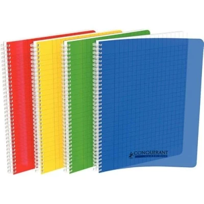Image de Conquérant Cahier Classique A4 Grands Carreaux Seyès 100 Pages Reliure Intégrale Couverture Polypro Coloris Assortis