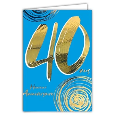 Image de Carte Anniversaire 40 ans en Or Doré Brillant Relief Texturé pour Homme Femme Texte Coloré Adapté à l’Âge l’Intérieur Enveloppe incluse Fabriquée France ColorAges Afie 69 2640