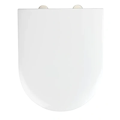 Image de WENKO Abattant WC Exclusive 1 Accessoire toilettes antibactérien avec frein de chute Installation facile Duroplast et acier inox Dimensions (L x l) 37,5 46 cm Blanc