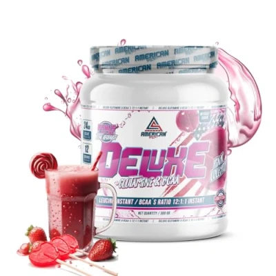 Image de AS American Suplement BCAA&#039;S avec Glutamine Deluxe Aide à Éviter le Catabolisme BCAA Poudre pour la Recuperation Musculaire Améliore les Performances Sans Sucre (300 gr, Lollipop)