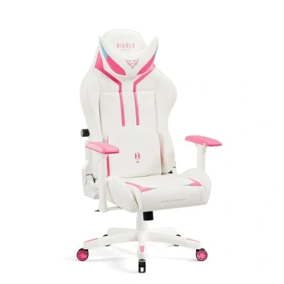 Image de Diablo X Ray Gaming Chaise Fauteuil Gamer Accoudoirs 4D Design Ergonomique Skaï Perforation Fonction d&#039;inclinaison Rose Blanc Normal (L)