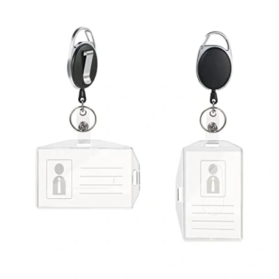Image de Vicloon Porte Badge, 2Pcs clés Retractable Cartes en PC Plastique dur, Vertical et Horizontal, Badge Enrouleur Pour carte d&#039;identité, bancaire, clé, de bus