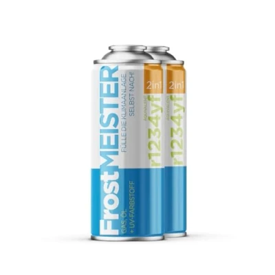Image de FrostMEISTER Lot de 2 recharges en 1 pour climatiseur voiture R1234yf (à partir 2017) Remplissage rapide, facile et respectueux l&#039;environnement avec huile compresseur Sans danger