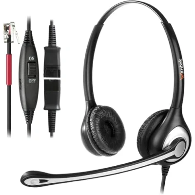 Image de Wantek Casque Téléphone Fixe Binaural avec Micro Anti Bruit et Quick Disconnect, Écouteurs de Centre d&#039;appel pour Yealink Avaya Cisco Grandstream Snom Panasonic KXT Téléphoniques IP(602QY1)