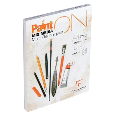 Image de Clairefontaine 96537C Bloc Collé PaintON Multi techniques 40 Feuilles Papier Dessin au Grain Très Léger Blanc A4 21x29,7 cm 250g