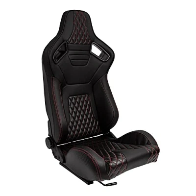 Image de AUTO STYLE Siège baquet &#039;AK&#039; Simili Cuir Noir + Surpiqûres rouge Dossier régable incl. glissières, Coutures rouges