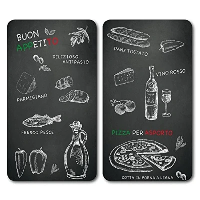 Image de Kesper Lot de 2 Planches à découper Multi Verre, matériau: Dimensions: 52 x 30 0,5 cm, Motif : Ristorante, Couleur: Noir 36538 13