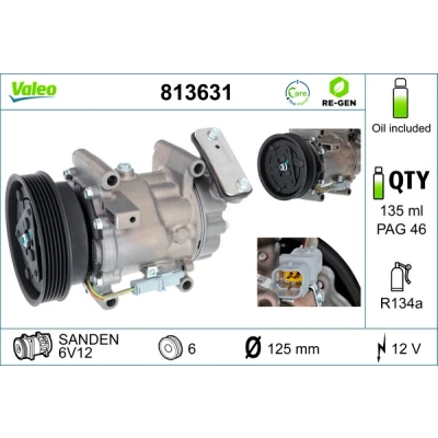 Image de VALEO 813631 compresseur De Climatisation 6V12 12 PAG 46 R 134a avec huile ECHANGE STANDARD RENAULT: CLIO 3, TWINGO 2