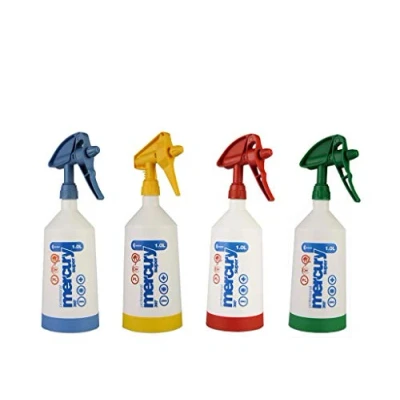 Image de Kwazar Mercury Super PRO+ flacon pulvérisateur, 4 pièces, tête tournable de 360 degrés avec joint VITON en bleu, rouge, jaune, vert, instruction et conseils soins Allemand, detailmate