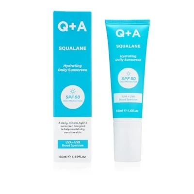 Image de Q+A Crème Solaire Quotidienne Hydratante au Squalane SPF 50 : Absorption Rapide, Non Collante, Protection UVA/UVB à Large Spectre, Avec Naturel &amp; Huile de Limnanthes, 95% Naturel, 50ml
