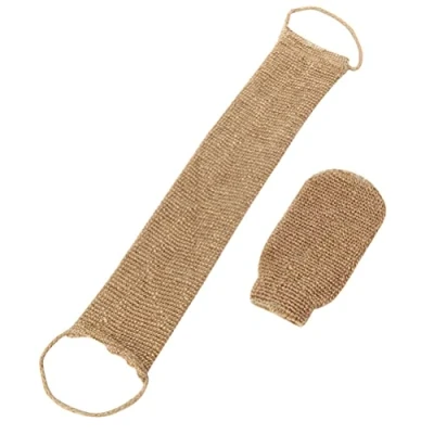 Image de Lot de 2 sangles lavage en toile jute % naturelle dos Sangle et gants exfoliants pour le Éponge exfoliante