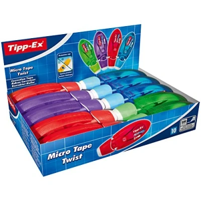 Image de Tipp Ex Micro Tape Twist Rubans Correcteurs Très Résistants et Pratiques de 8 m x 5 mm Corps Couleurs Assorties, Boîte 10