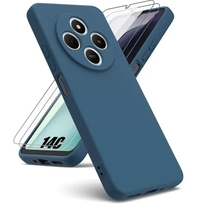 Image de Coque pour Xiaomi Redmi 14C Silicone Liquide Bleu Marine + 2 Verres Trempés E.F.Connection®
