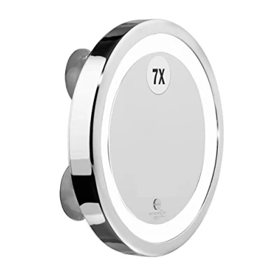 Image de Macom 211 Solar Sensation Miroir Grossissant et Lumineux pour Maquillage, 7x avec Lumière LED Ventouses, Argent