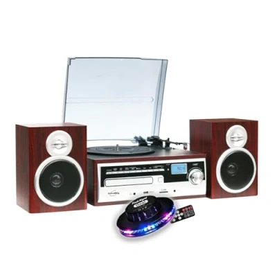 Image de Chaîne Hifi Inovalley CH14E tourne disque vinyle 80W, Cd, Bluetooth, FM et USB , télécommande, Jeu de lumière OVNI LED