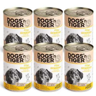 Image de Dogs&#039;n Tiger Nourriture humide de qualité supérieure pour chiots Recette avec 67 % viande + huile lin herbes Sans sucre, céréales et arômes artificiels (poulet patate douce 6 x