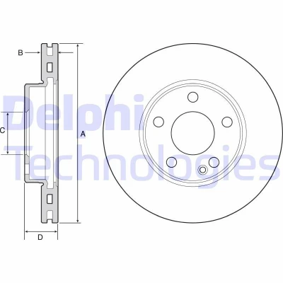 Image de DELPHI BG4554C Disque de frein 280 25 5 ventilé revêtu non traité sans roulement roue, bague ABS MERCEDES BENZ: Classe B, A, CLA Coupe