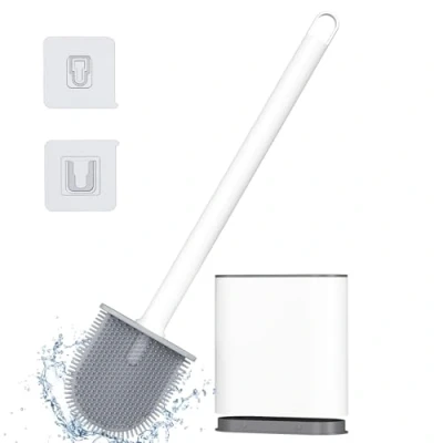 Image de Alyvisun Brosse WC Silicone, Toilettes Suspendu en Ensemble de Balayette à Séchage Rapide avec Long Manche, Balai Montage Mural/au Sol, Blanc