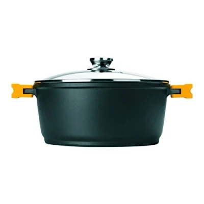 Image de IBILI Casserole Evolution en fonte d’aluminium, couvercle verre et poignées silicone, 28 cm, Antiadhésif, Compatible avec l’induction