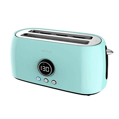 Image de Cecotec Grille pain numérique ClassicToast 15000 Blue ExtraDouble. 1500 W, 2 fentes très longues et larges, 3 fonctions préconfigurées