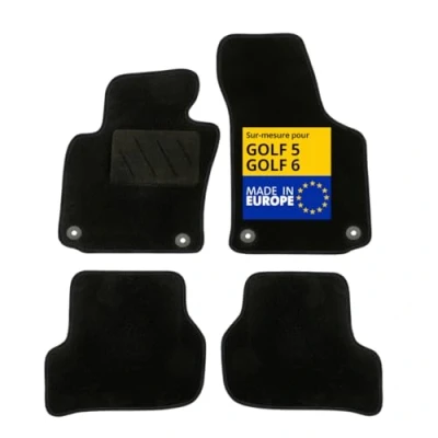 Image de DBS Tapis de Voiture sur Mesure pour Golf 5/6 (2003 2012) avec Clips Fixation Sol antidérapant Automobile 4 pièces, Noir