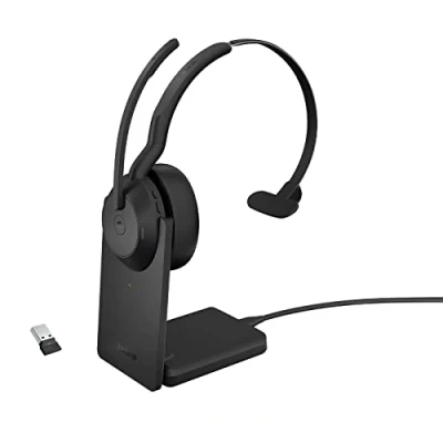 Image de Jabra Evolve2 55 Micro casque sans fil mono avec base de chargement, Air Comfort, micros à réduction bruit et ANC. Certifié MS Teams, fonctionne toutes les plateformes Noir