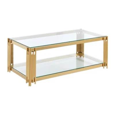 Image de Vente unique Pascal MORABITO Table Basse en Verre trempé et Acier Inoxydable Doré NOMELANO de