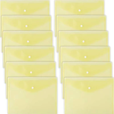 Image de D.RECT 5530 Lot de 12 porte documents A4 avec fermeture à bouton pour l&#039;école et le bureau, organiseur d&#039;enveloppes lettres, jaune