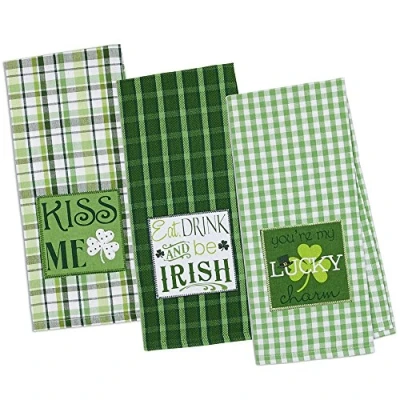 Image de DII 100% Coton, Lavable en Machine, au Quotidien de Cuisine Basic Imprimé Jeu Jour Linge à Vaisselle, 45,7 x 71,1 cm, Lot 2 Football et Rayures, St Patricks Day, Ensemble