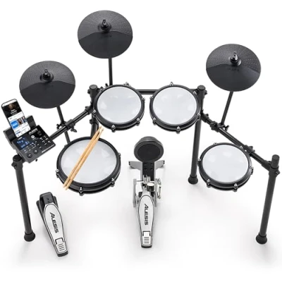 Image de Alesis Nitro Max Kit Batterie Électronique avec Pads en Maille Silencieuse, Caisse Claire 10&quot; Dual Zone, Bluetooth, 440+ Sons Authentiques, Drumeo, USB MIDI, Pédale de Kick