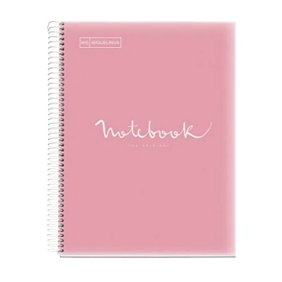 Image de Miquelrius Cahier A4 Carnet Emotions, 80 Feuilles 90 g/m², Séyès ligné, Bordure 1 couleur, Spirale microperforée, Couverture polypropylène, Perforation 4 trous, Rose