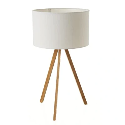 Image de Lampe à poser trépied en bambou et abat jour lin blanc H55cm