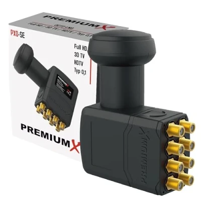 Image de PremiumX Octo LNB pour 8 utilisateur Convertisseur de Signal TV avec Protection météorologique Satellite numérique Noir DVB S2 8K UHD 4K Full HD
