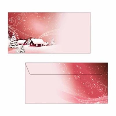Image de SIGEL DU033 Enveloppes motif village de Noël rouge, format DL (11 x 22 cm), 50 pièces