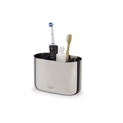 Image de Joseph EasyStore Luxe Porte brosse à dents en Acier inoxydable, Rangement de salle bain Grand, Inox