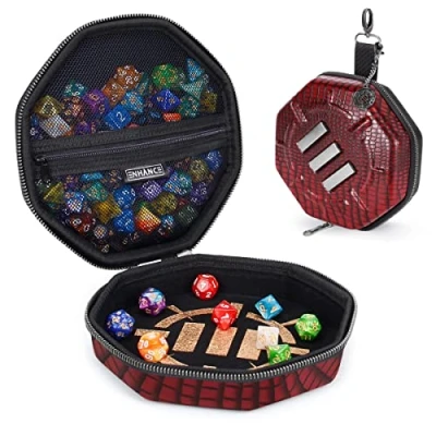 Image de ENHANCE Plateau et étui à dés DND Édition Collector Porte pour Jusqu’à 150 D&amp;D avec extérieur Robuste intérieur Protecteur, idéal Les soirées de Jeu (Dragon Rouge)