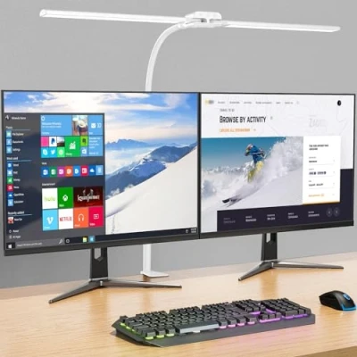 Image de KableRika Lampe de bureau LED Puissante, à double tête avec pince, d&#039;architecte lumineuse 4 températures couleur&amp;luminosité, Commande tactile, Protection des Yeux