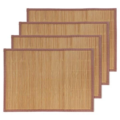 Image de BambooMN Lot de 4 sets table en bambou avec bordure tissu Impression couleur unie 45,7 x 33 cm Marron